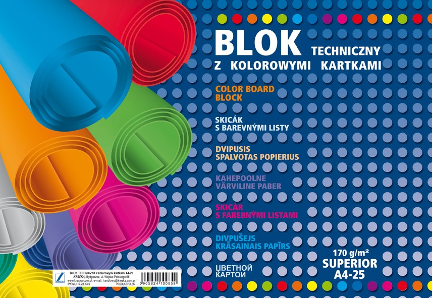 Blok techniczny A4  kolorowy 25 kartek Superior Kreska